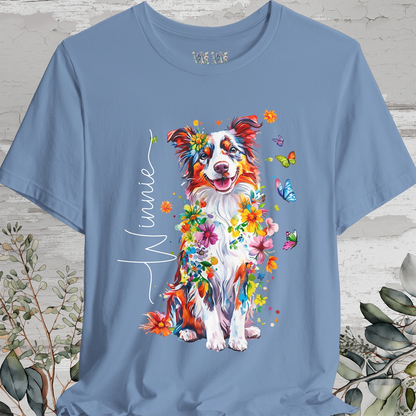 Border Collie #4 Floral Personalized T shirt