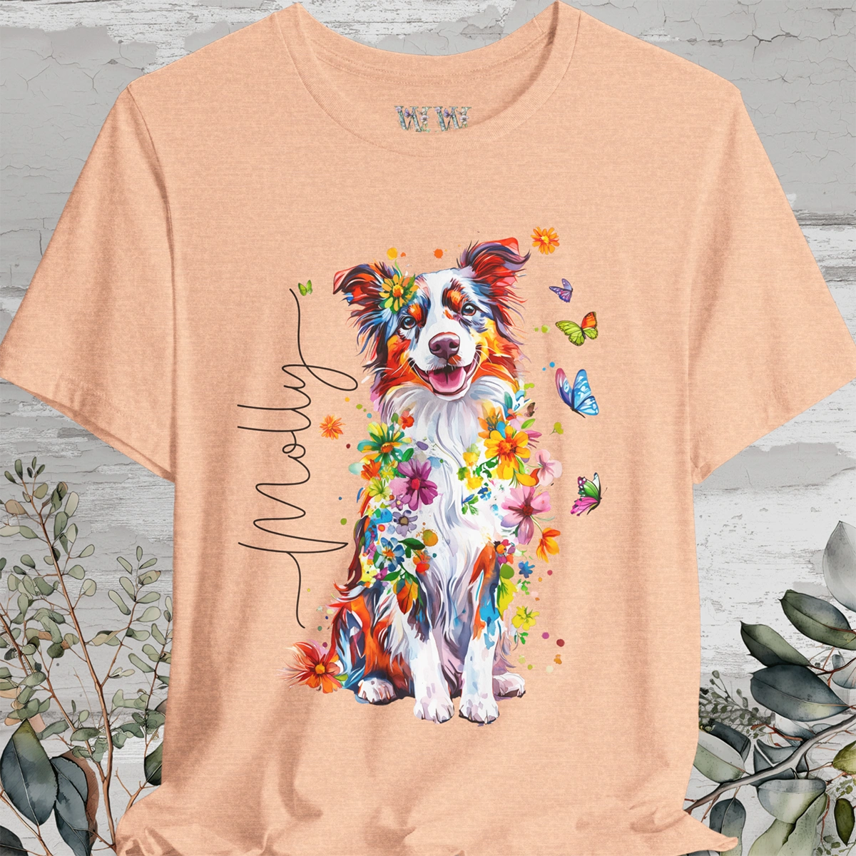 Border Collie #4 Floral Personalized T shirt