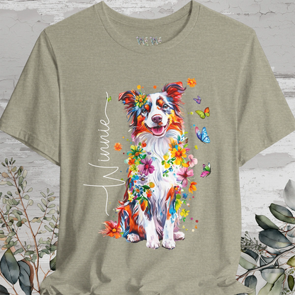 Border Collie #4 Floral Personalized T shirt