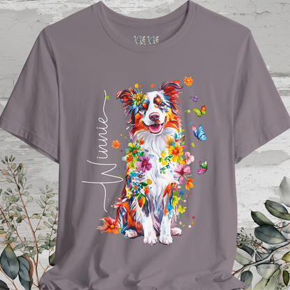 Border Collie #4 Floral Personalized T shirt