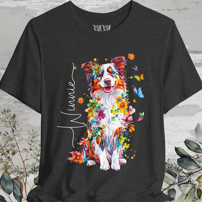 Border Collie #4 Floral Personalized T shirt