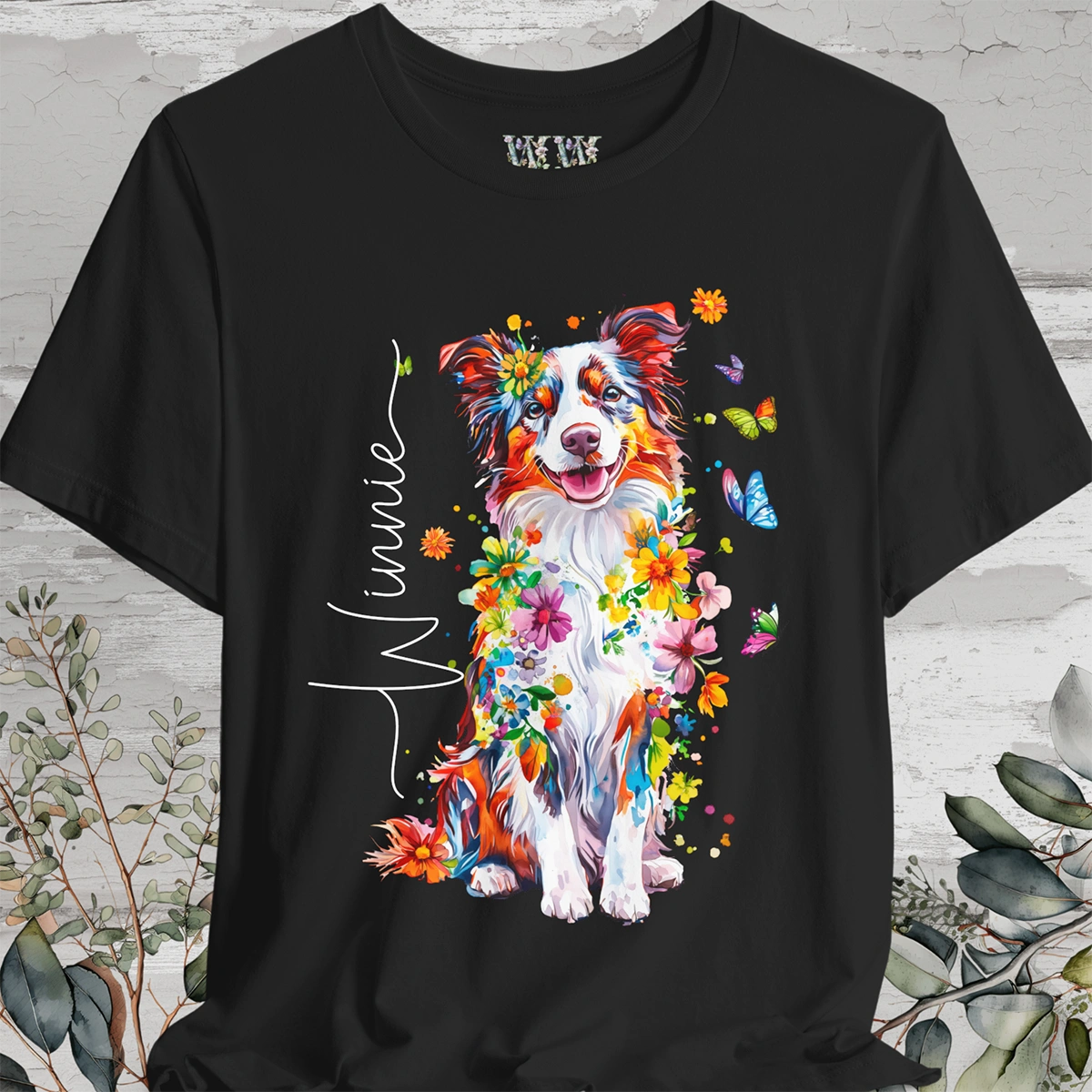 Border Collie #4 Floral Personalized T shirt