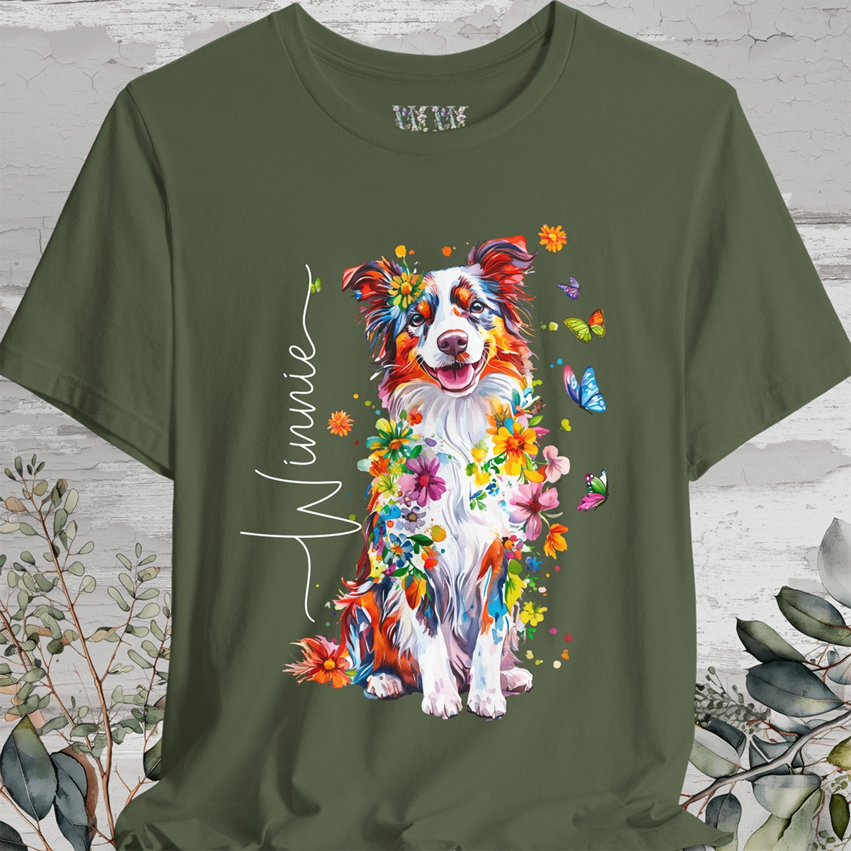 Border Collie #4 Floral Personalized T shirt