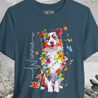 Border Collie #4 Floral Personalized T shirt