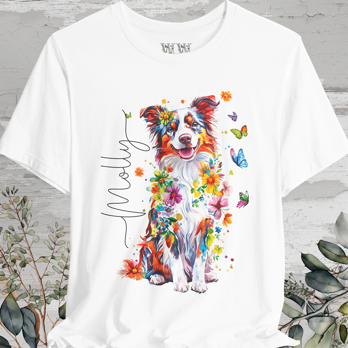 Border Collie #4 Floral Personalized T shirt