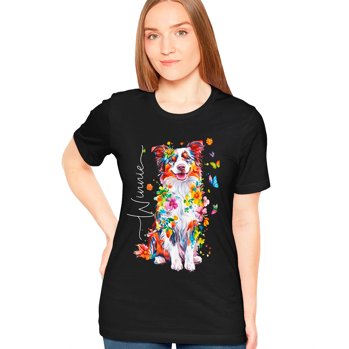 Border Collie #4 Floral Personalized T shirt