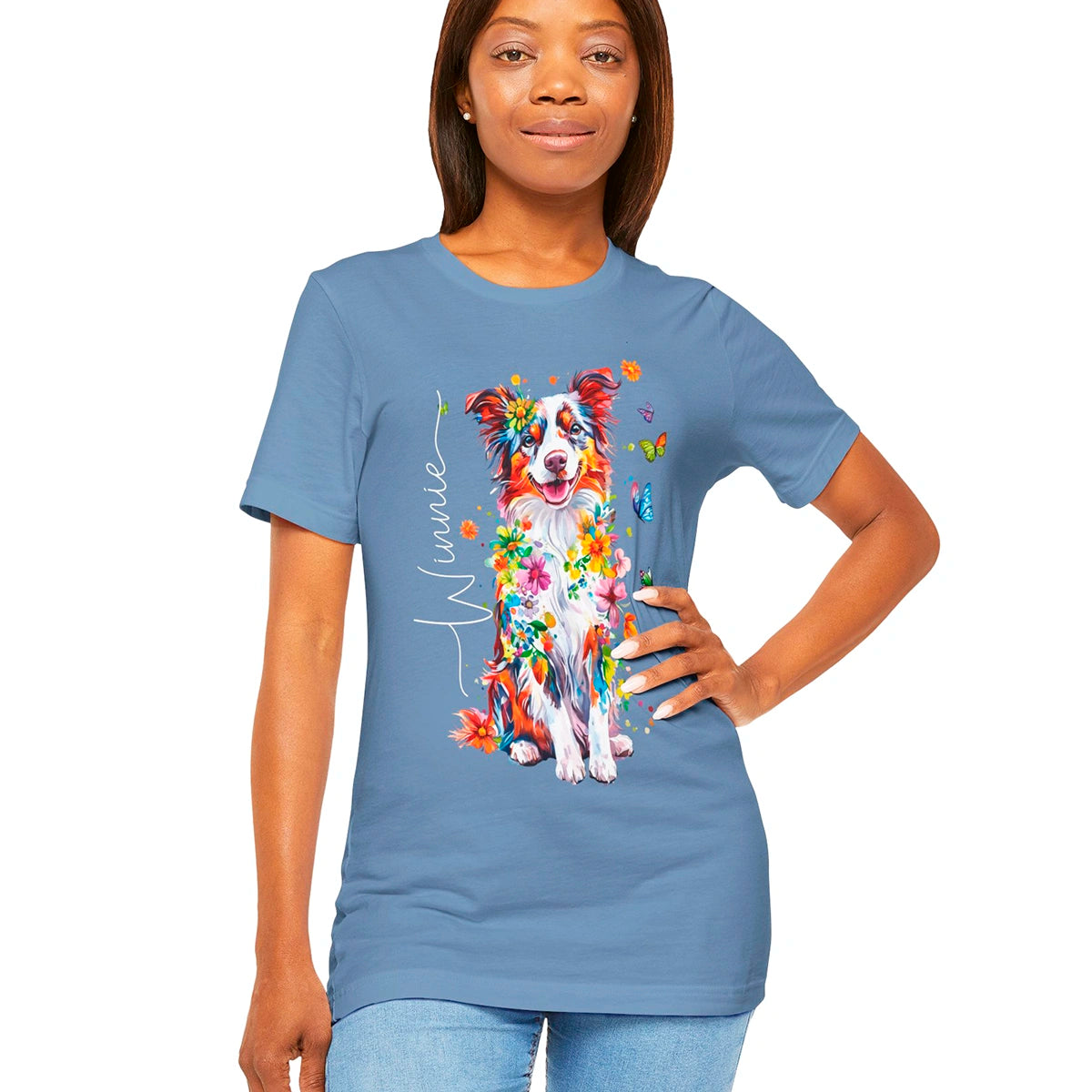 Border Collie #4 Floral Personalized T shirt