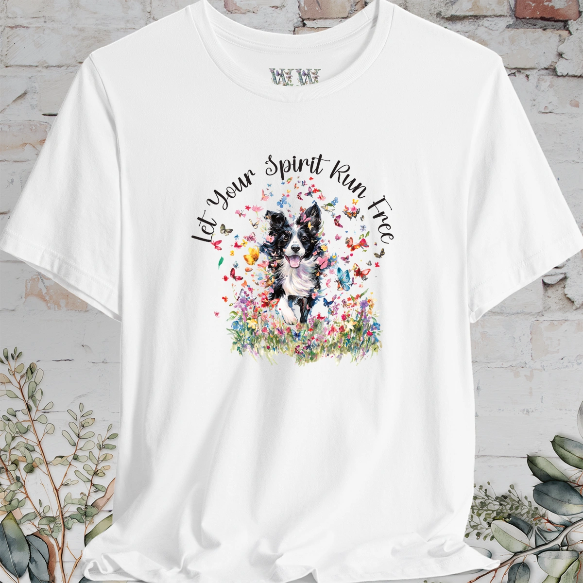 Border Collie #4 'Let your spirit run free' T shirt