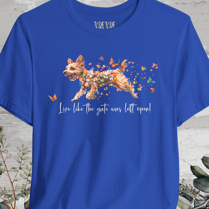 Border Terrier #1 "Live like the gate was left open" Unisex T shirt