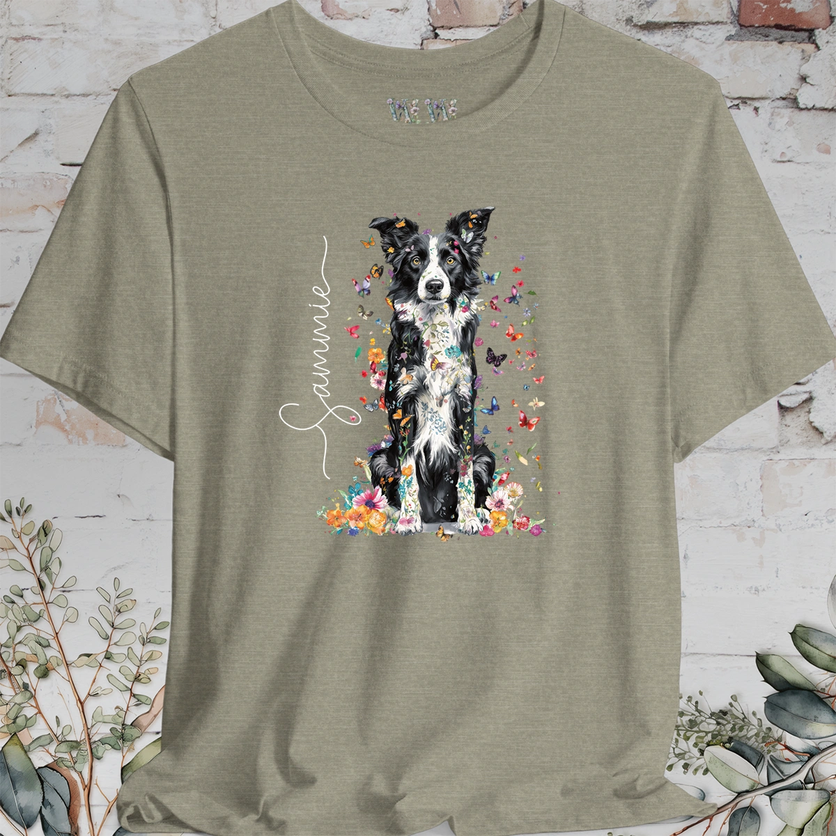 Border Collie #2 Floral Personalized T shirt
