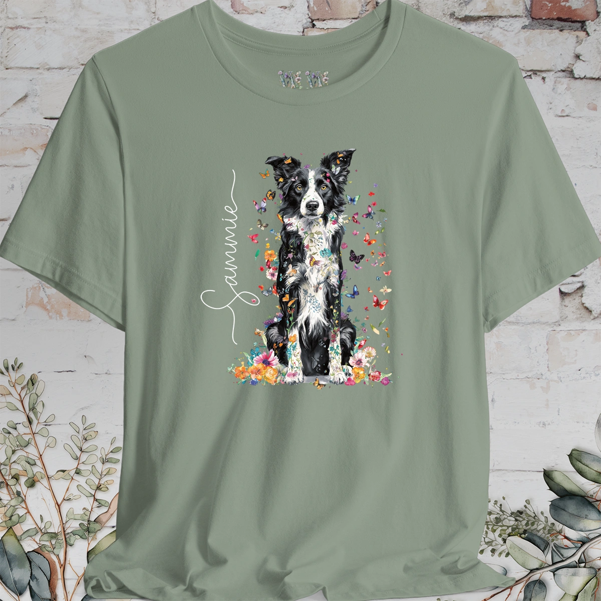Border Collie #2 Floral Personalized T shirt