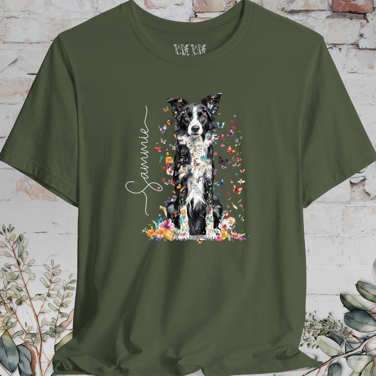 Border Collie #2 Floral Personalized T shirt
