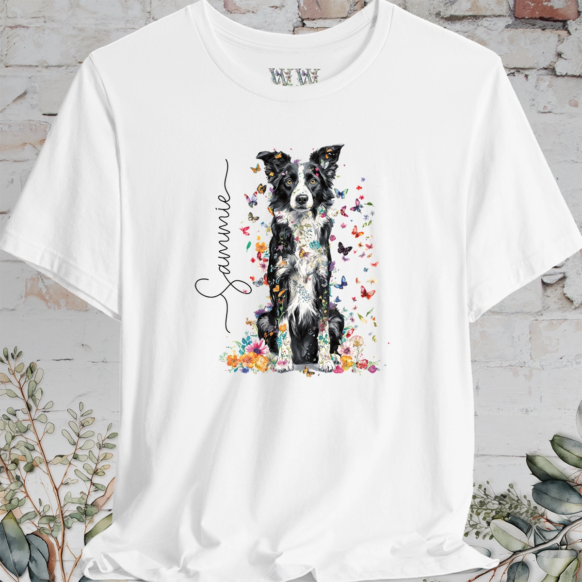 Border Collie #2 Floral Personalized T shirt