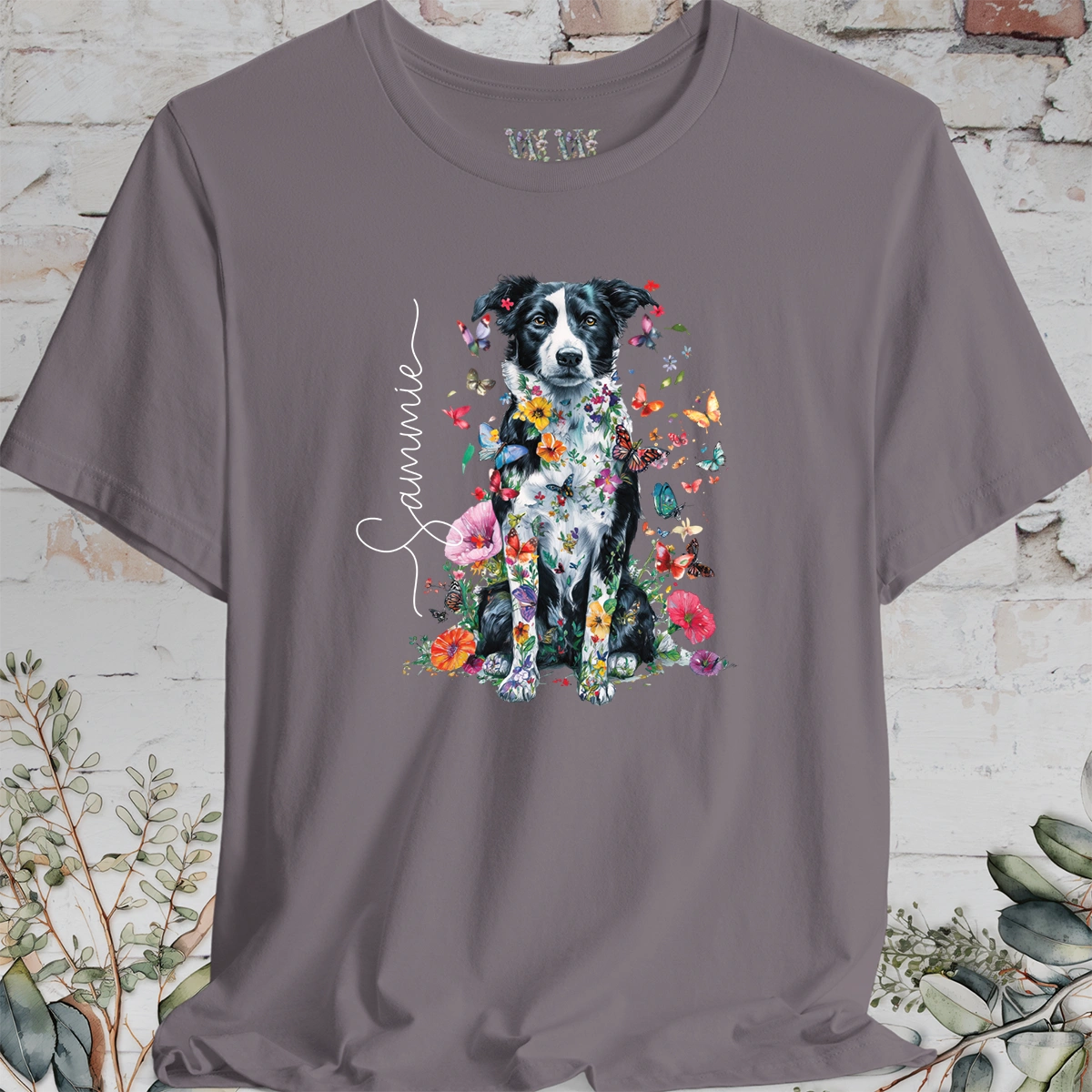 Border Collie #3 Floral Personalized T shirt