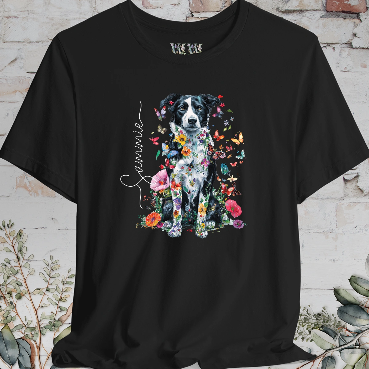Border Collie #3 Floral Personalized T shirt