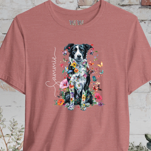Border Collie #3 Floral Personalized T shirt