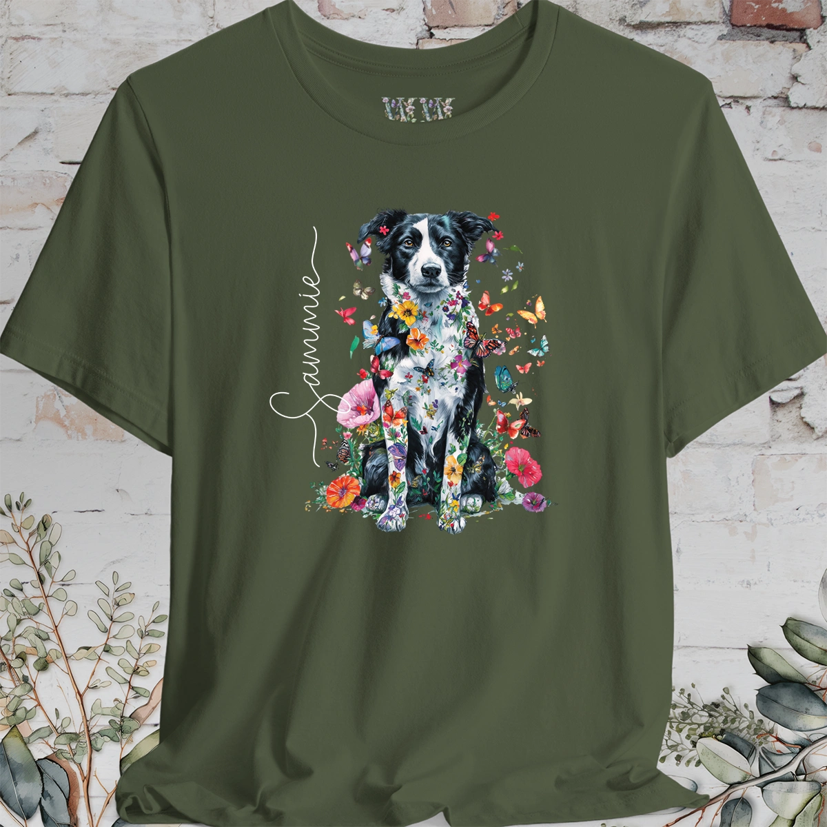 Border Collie #3 Floral Personalized T shirt