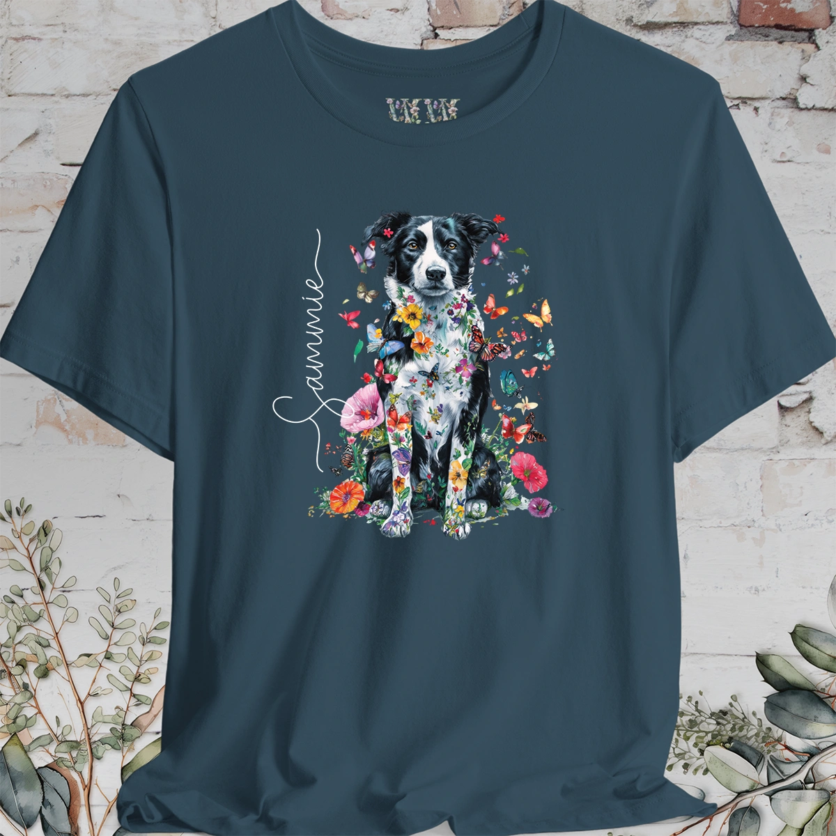Border Collie #3 Floral Personalized T shirt