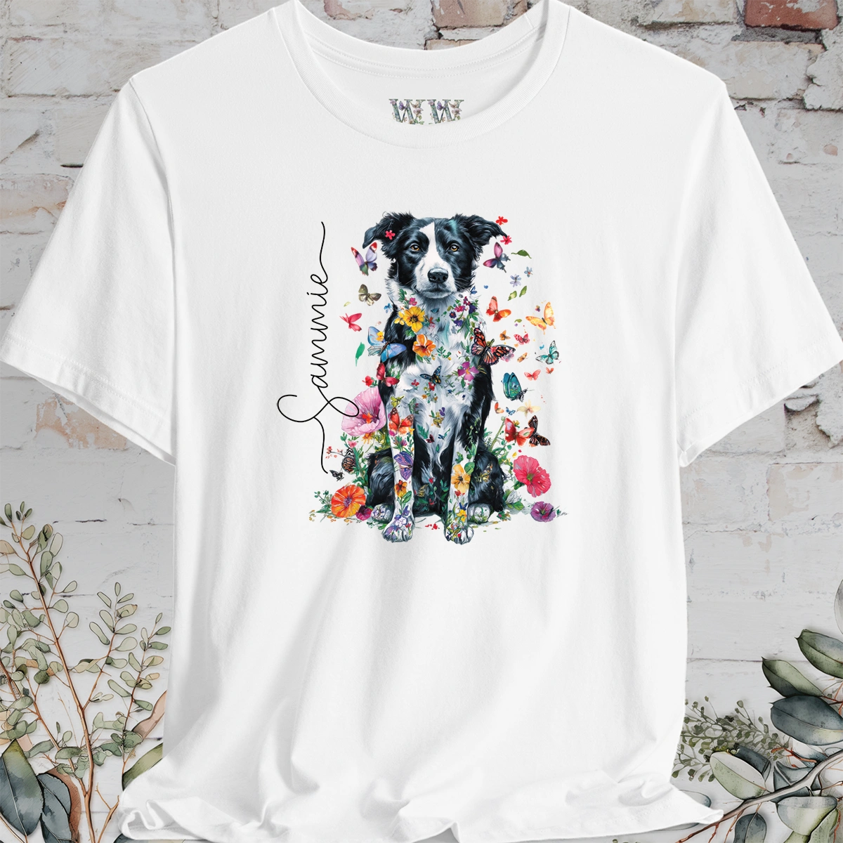 Border Collie #3 Floral Personalized T shirt