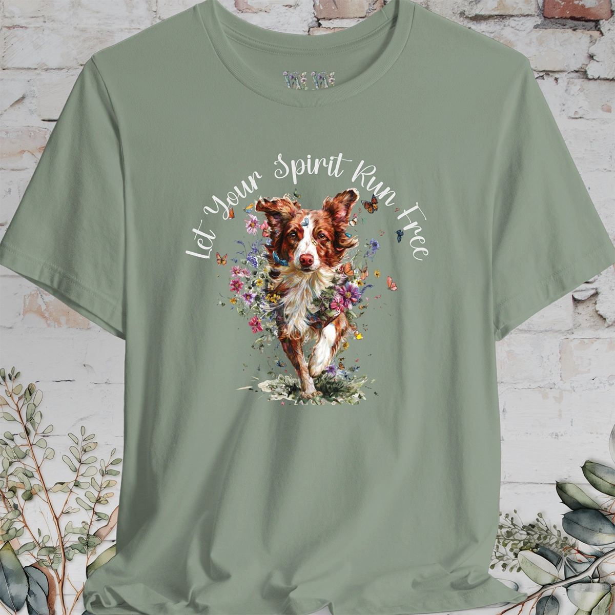 Border Collie #3 'Let your spirit run free' T shirt