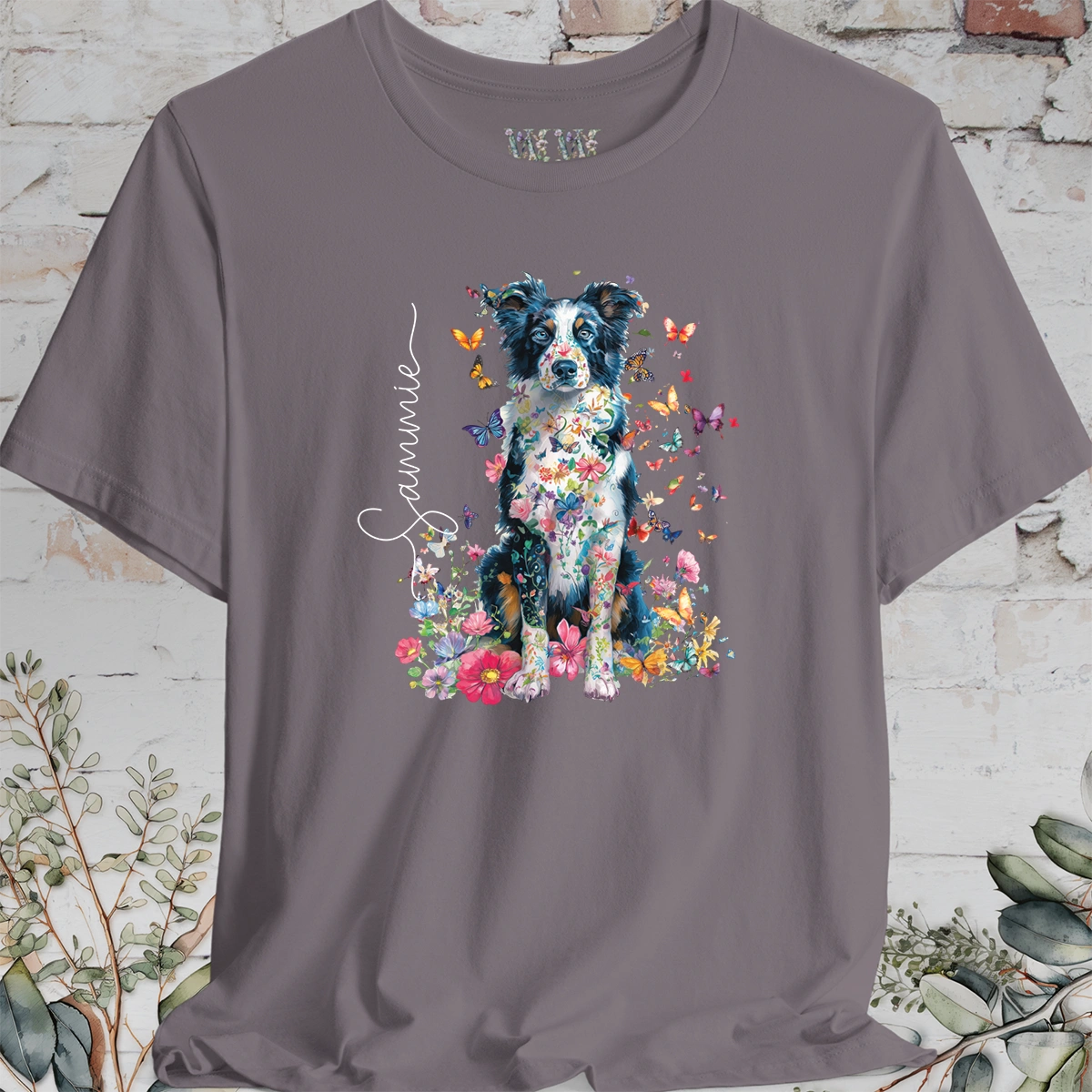 Border Collie #4 Floral Personalized T shirt