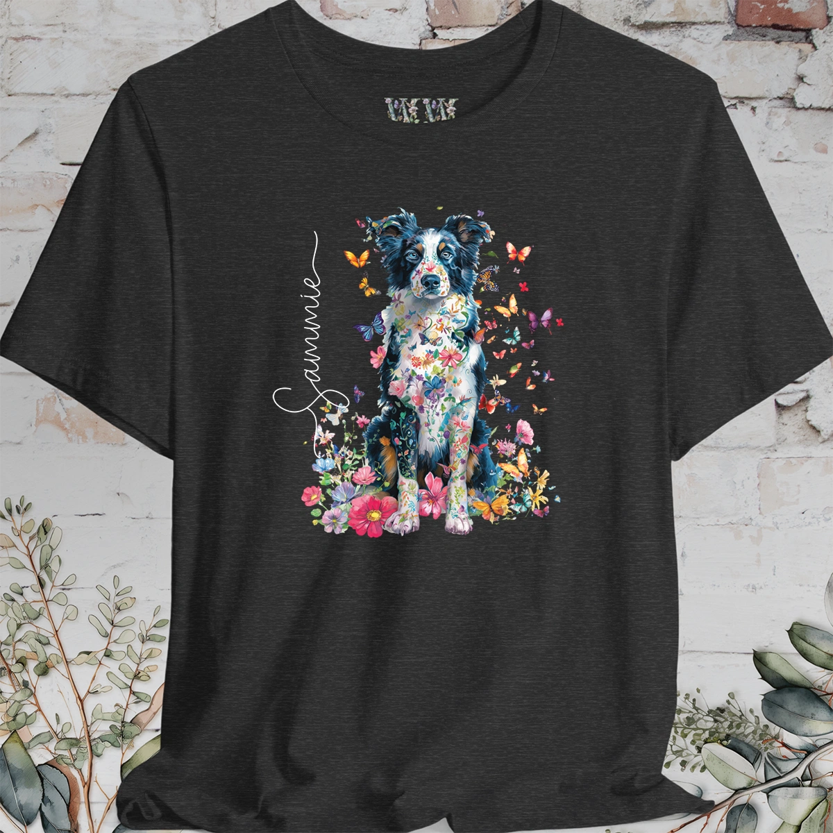 Border Collie #4 Floral Personalized T shirt