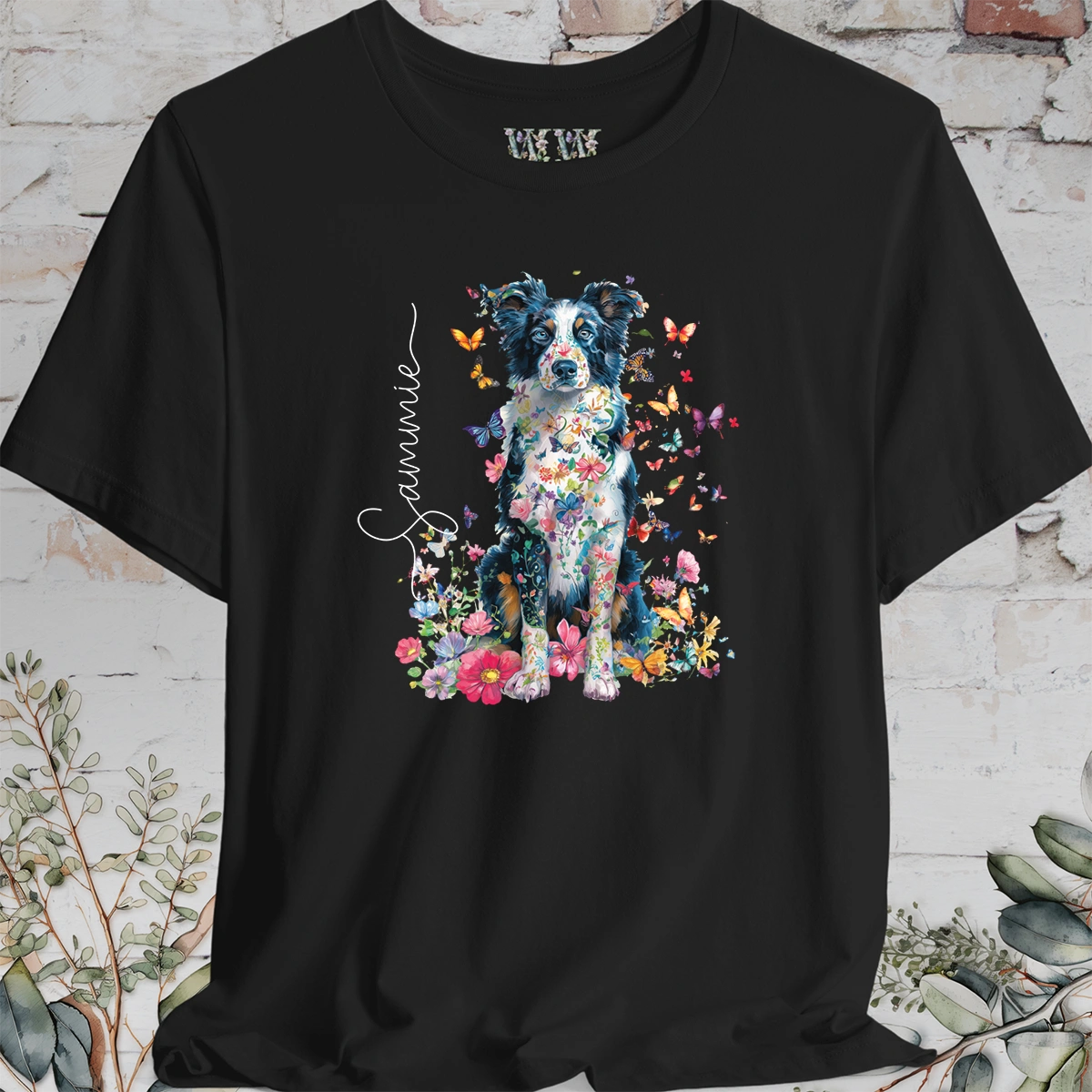 Border Collie #4 Floral Personalized T shirt