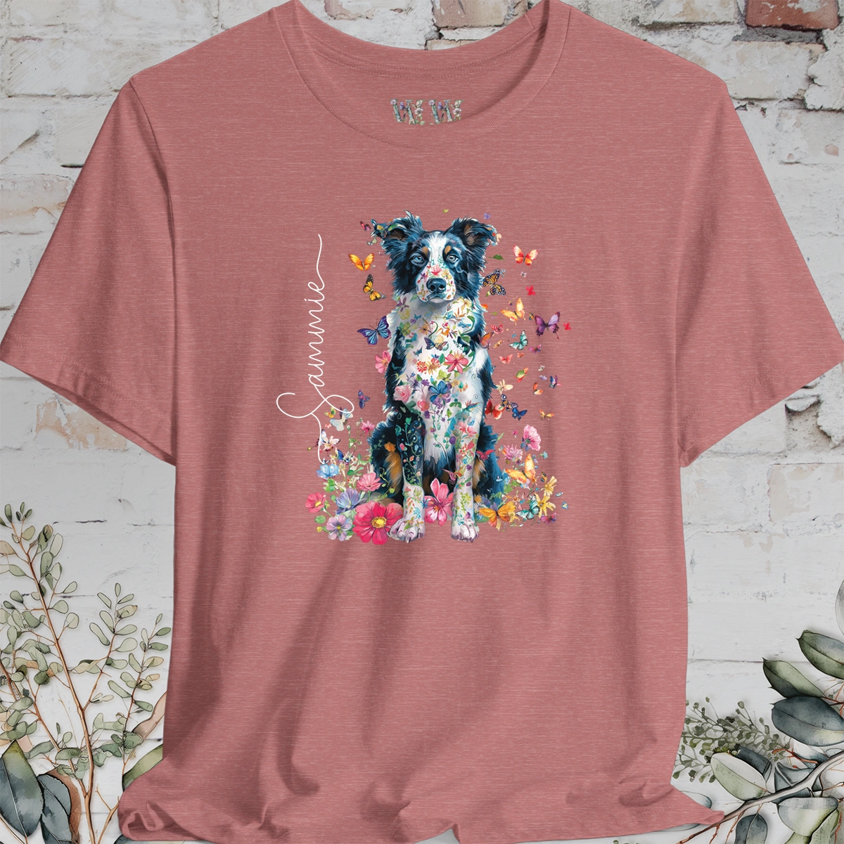 Border Collie #4 Floral Personalized T shirt
