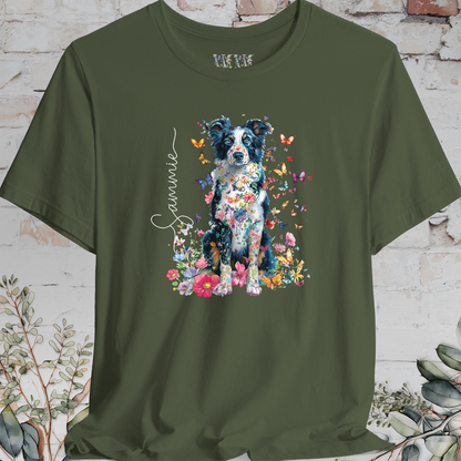 Border Collie #4 Floral Personalized T shirt