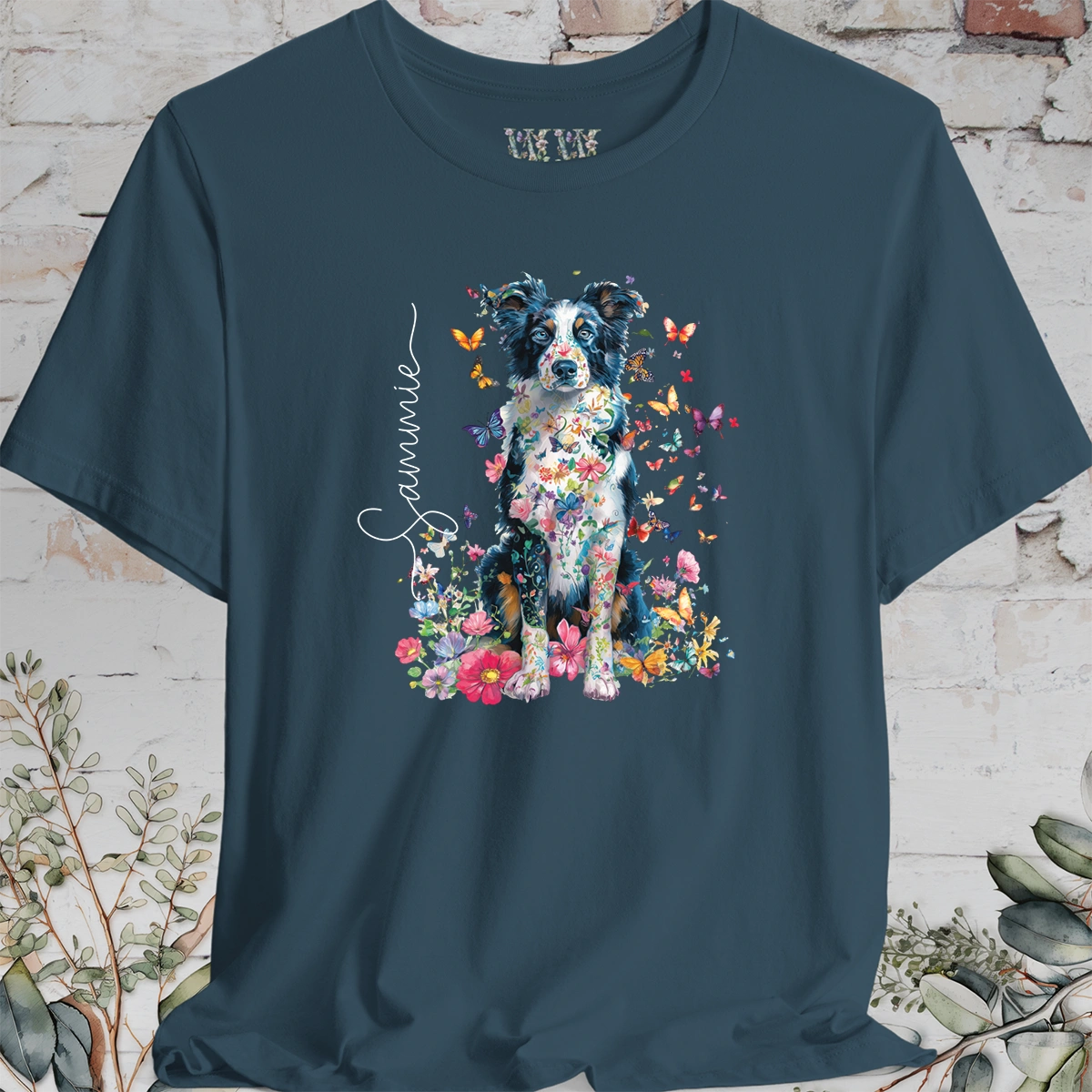 Border Collie #4 Floral Personalized T shirt