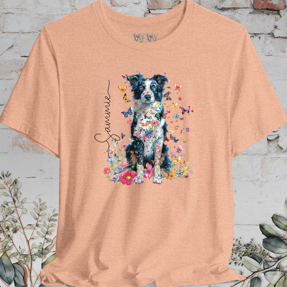 Border Collie #4 Floral Personalized T shirt