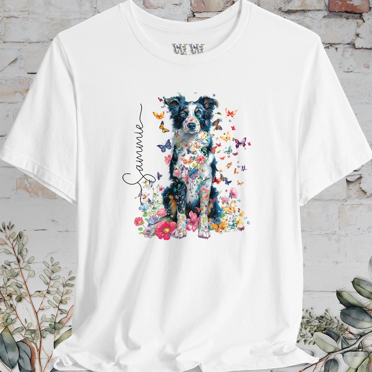 Border Collie #4 Floral Personalized T shirt