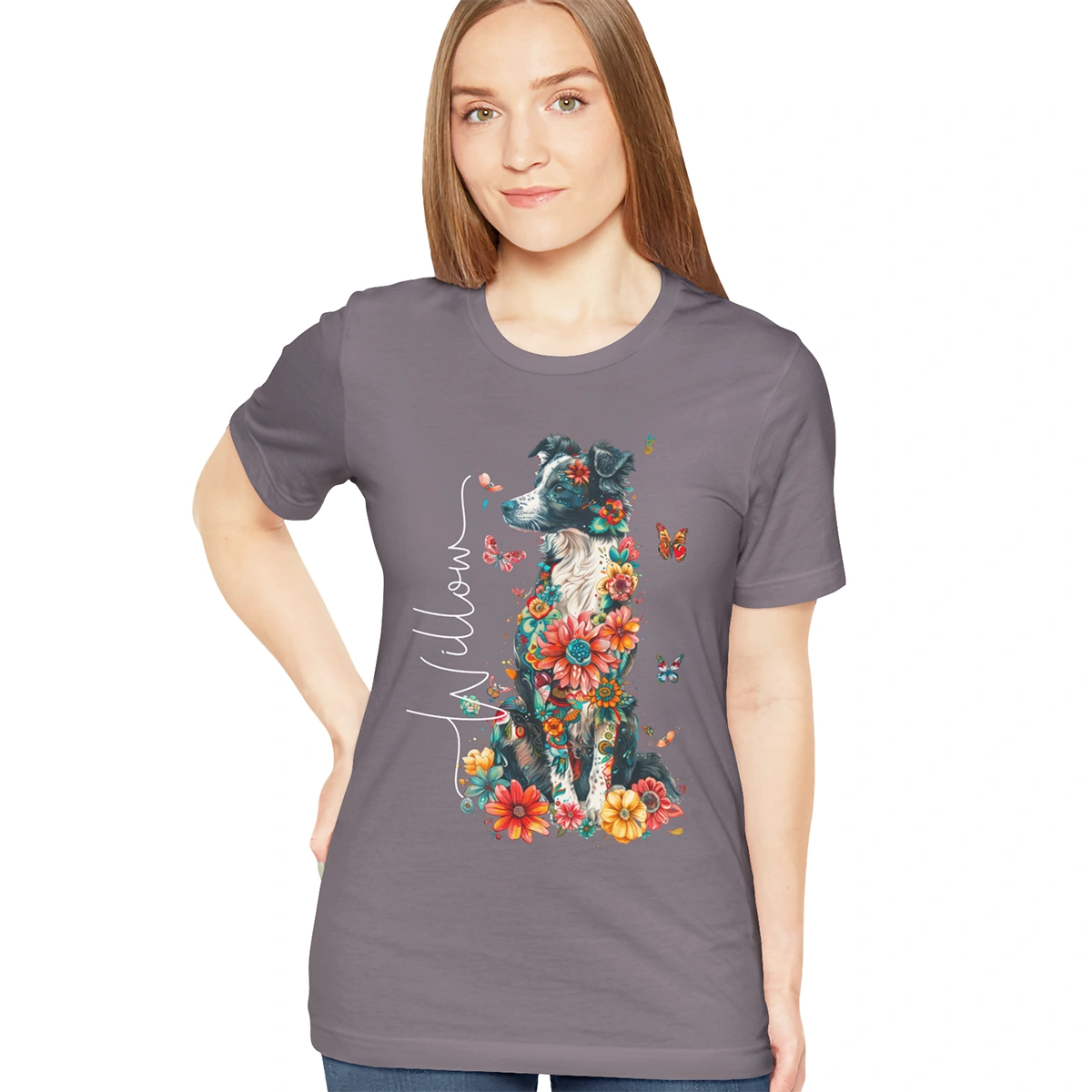 Border Collie (Australian Collie) Floral Personalized T shirt