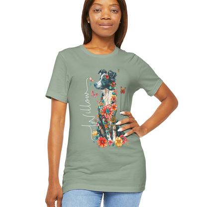 Border Collie (Australian Collie) Floral Personalized T shirt