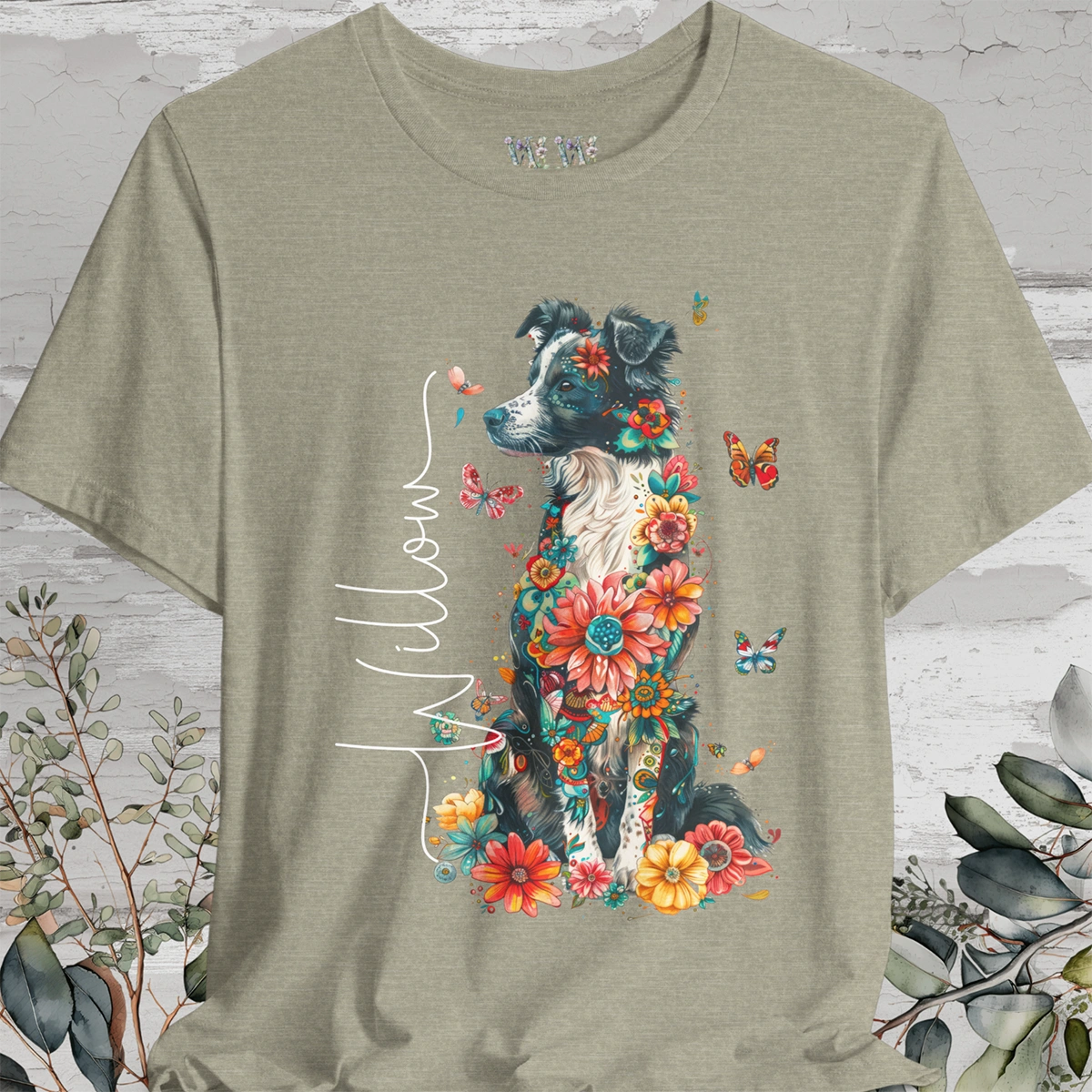 Border Collie (Australian Collie) Floral Personalized T shirt