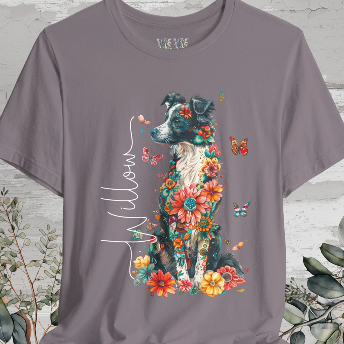 Border Collie (Australian Collie) Floral Personalized T shirt