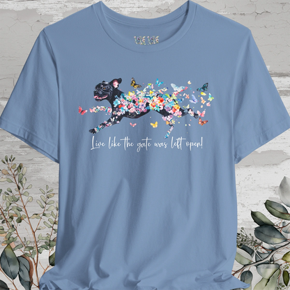 Black Boxer 'Live like the gate was left open' T shirt