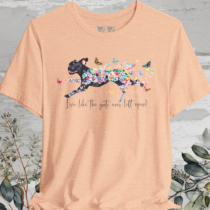 Black Boxer 'Live like the gate was left open' T shirt