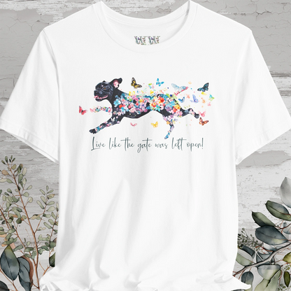 Black Boxer 'Live like the gate was left open' T shirt
