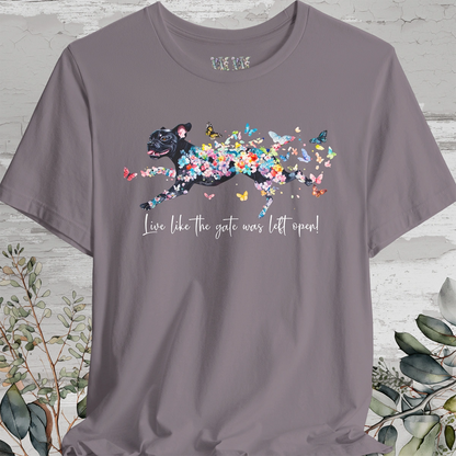 Black Boxer 'Live like the gate was left open' T shirt