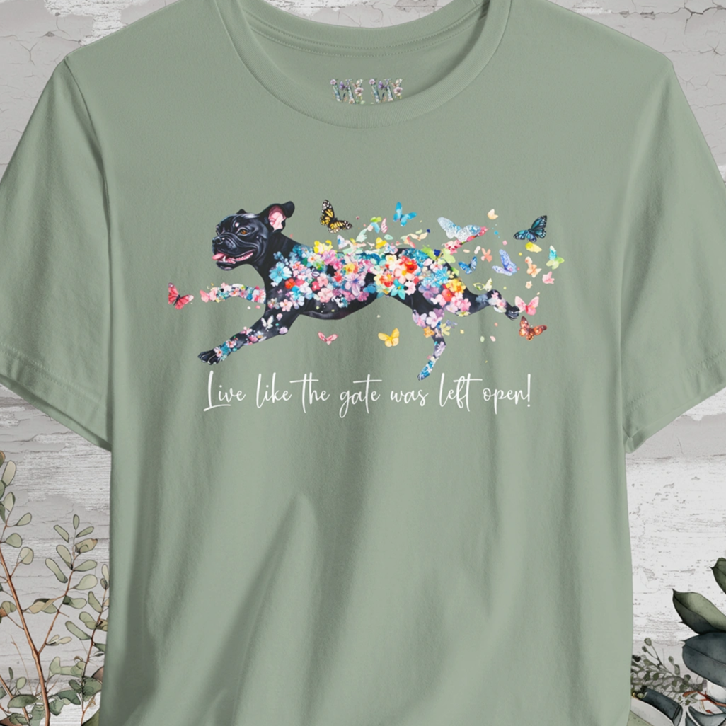 Black Boxer 'Live like the gate was left open' T shirt