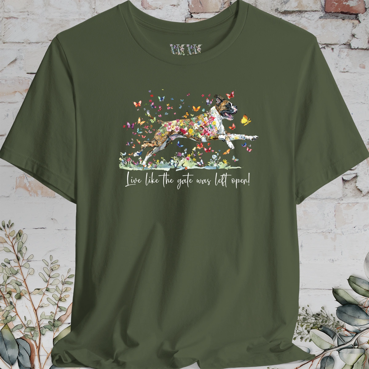 Boxer (Brindle) #5 "Live like the gate was left open" Unisex T shirt