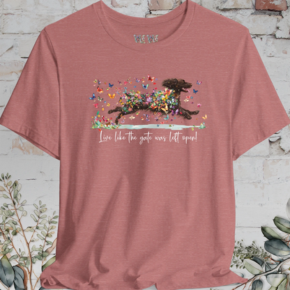Boykin Spaniel #2 (Docked) 'Live like the gate was left open' T shirt