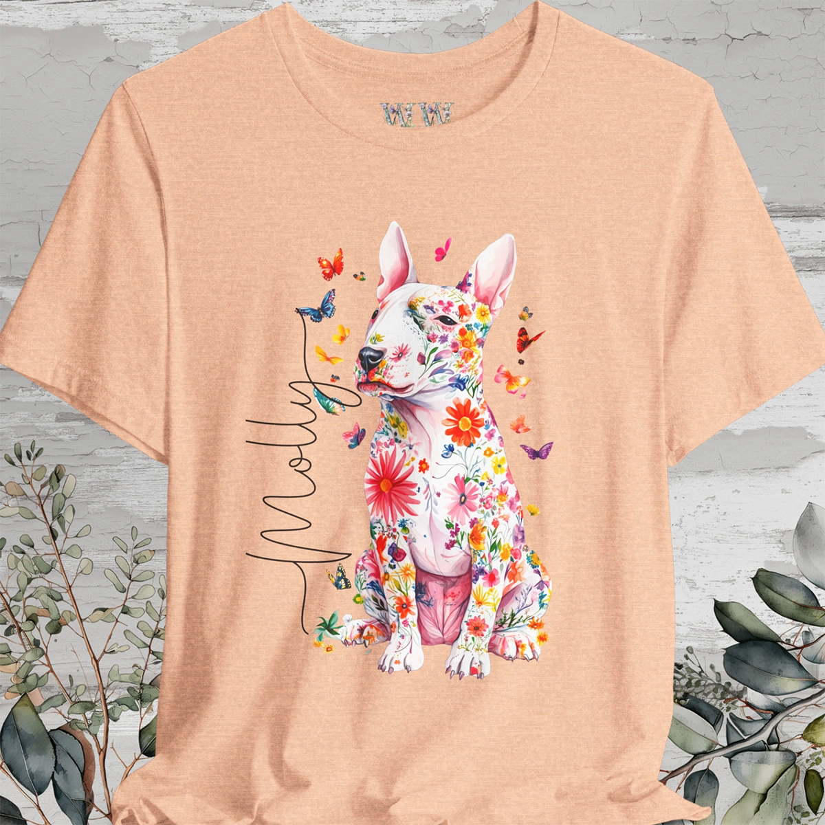 British Bull Terrier Floral Personalized T shirt