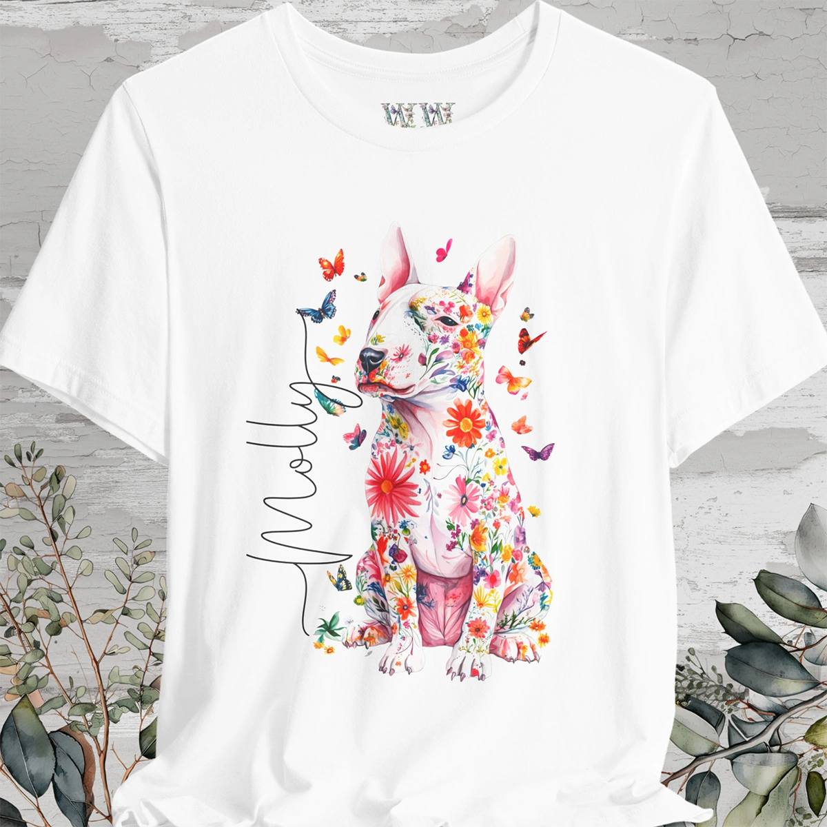 British Bull Terrier Floral Personalized T shirt