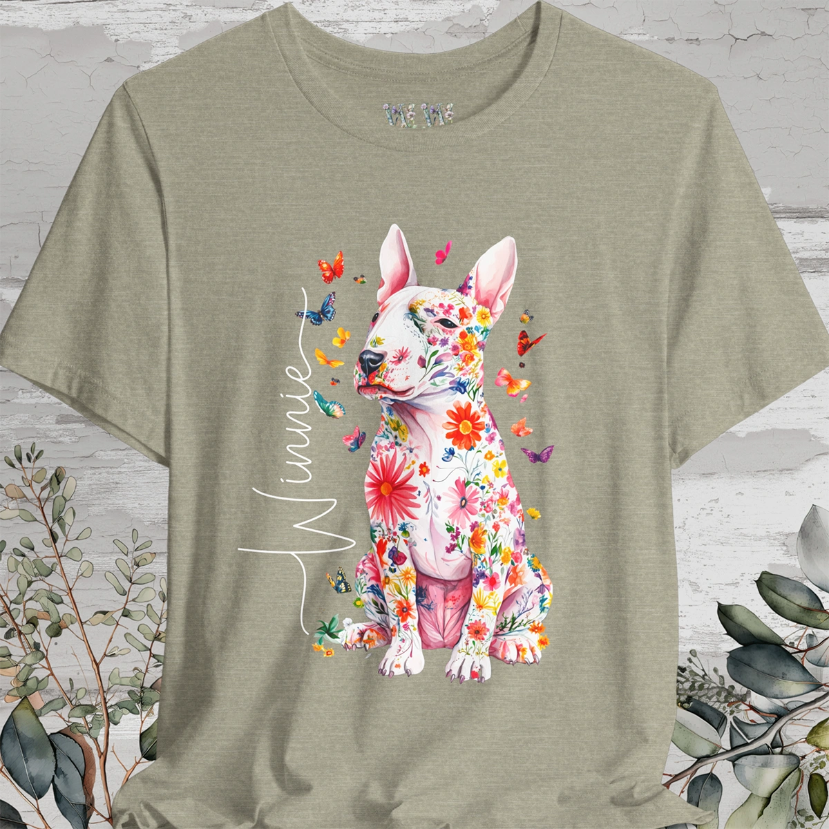 British Bull Terrier Floral Personalized T shirt