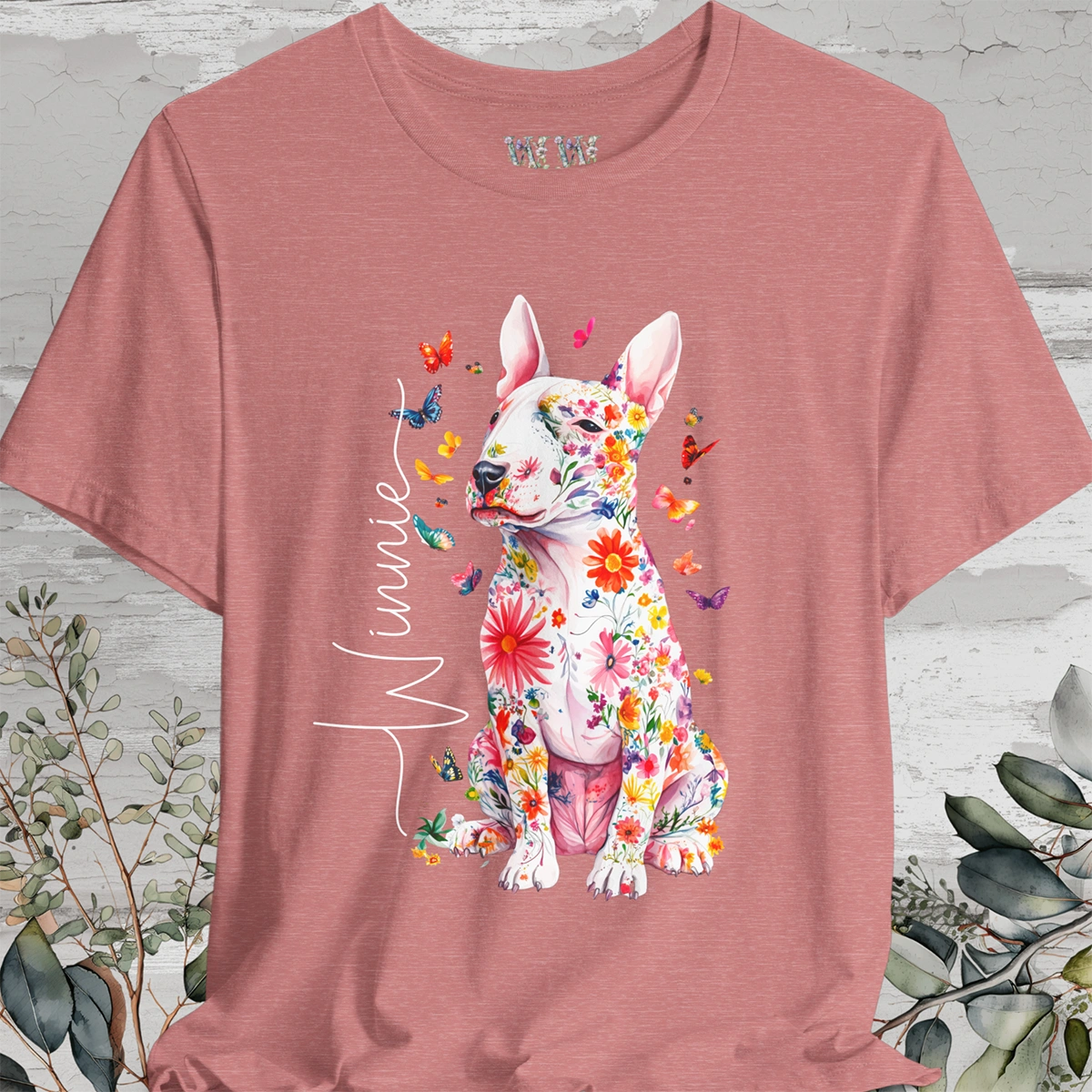 British Bull Terrier Floral Personalized T shirt