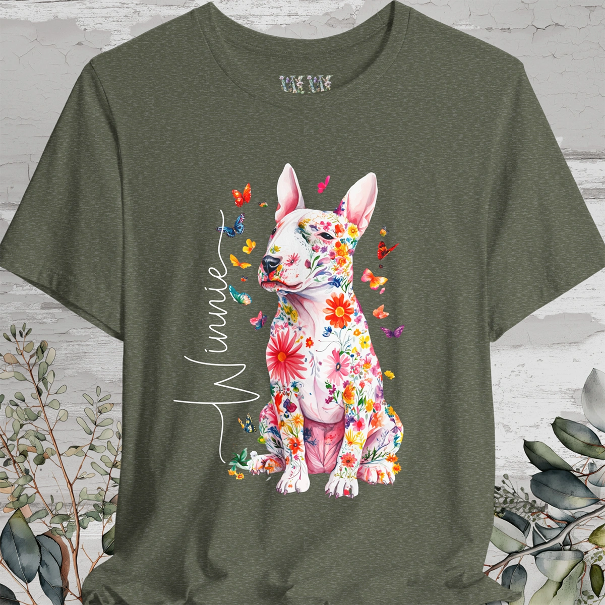 British Bull Terrier Floral Personalized T shirt