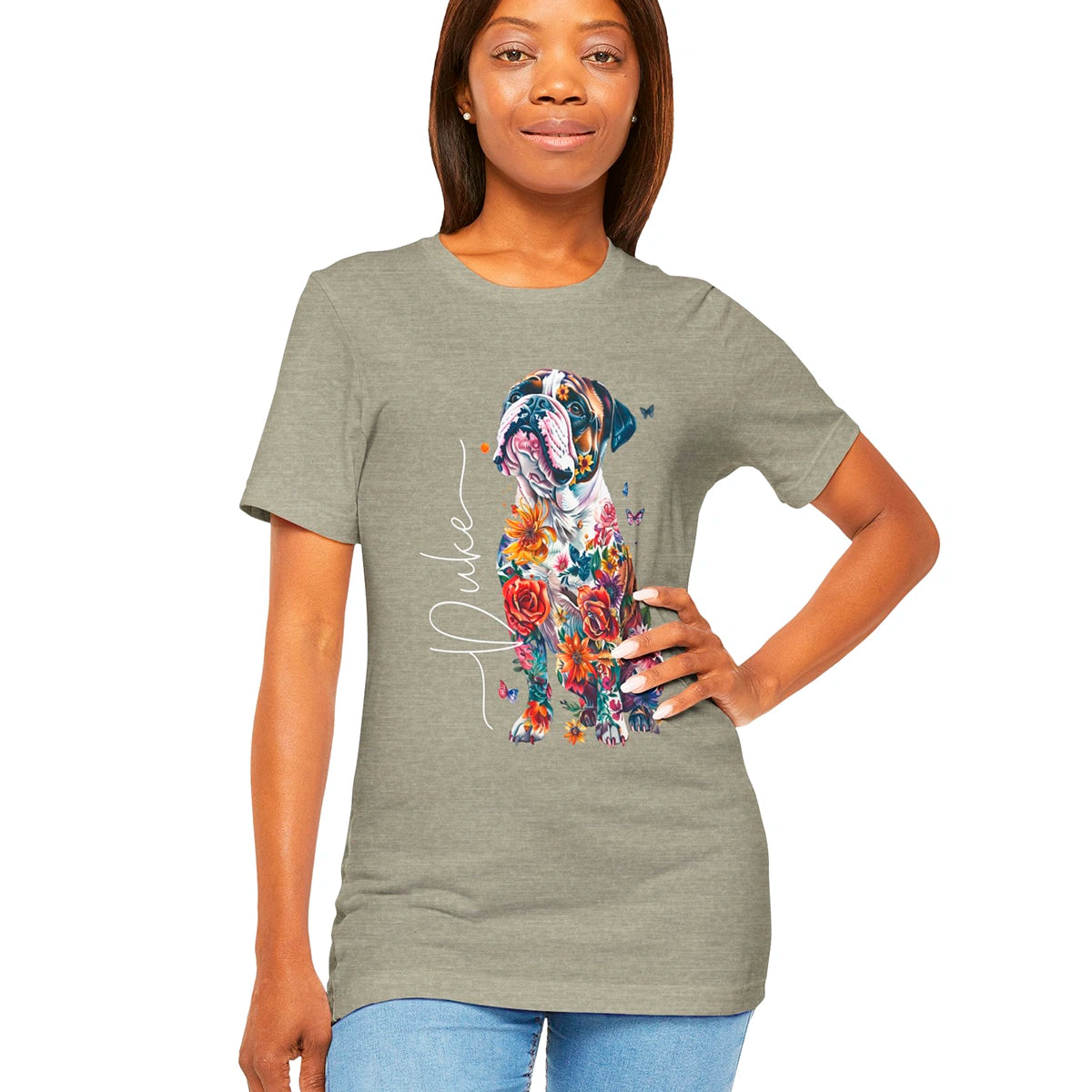 British Bulldog Floral Personalized T shirt