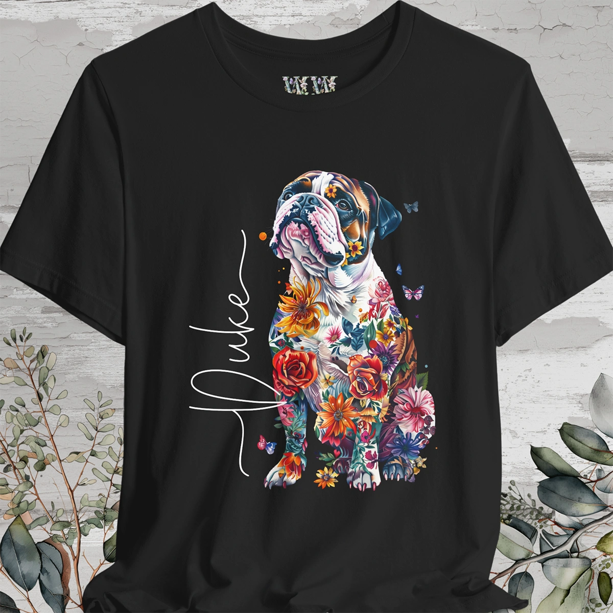 British Bulldog Floral Personalized T shirt